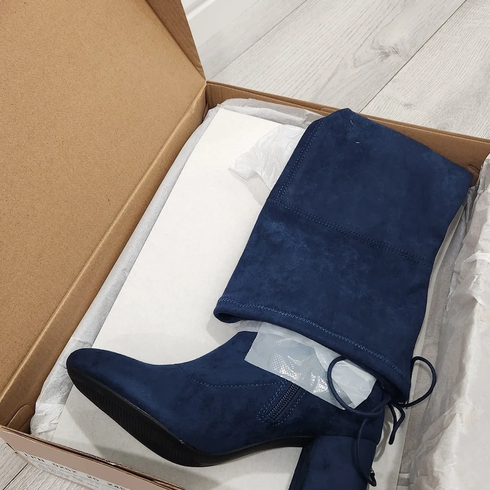 JustFab Deep Blue Over the Knee Boots